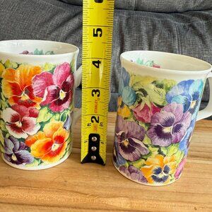 Vintage 1994 Fine Bone China Mugs, Pansy by Roy Kirkham, Made in England